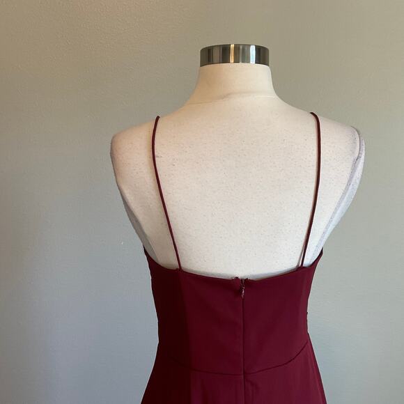 Burgundy Red Evening Gown Size 8 Sleeveless JARLO Cut Out Mini Train Long Formal - Picture 7 of 11